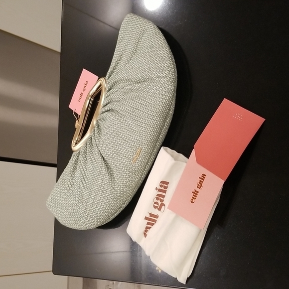 💕CULT GAIA💕 Jada Top Handle Clutch Bag Raffia ~ Mint Green NWT - Picture 9 of 16